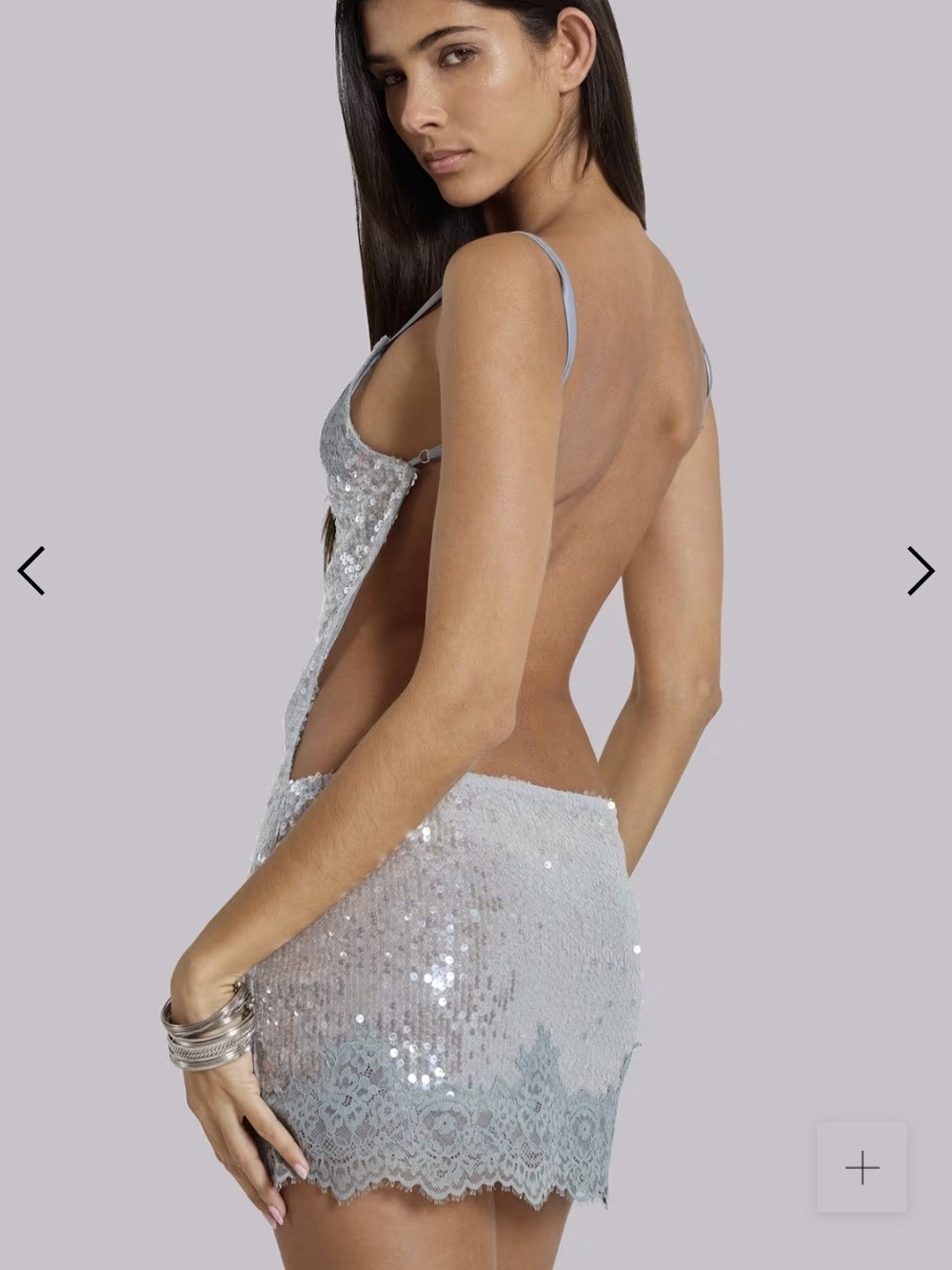Jaded London 'Adriana' Silver Sequin Lace Backless Mini Dress